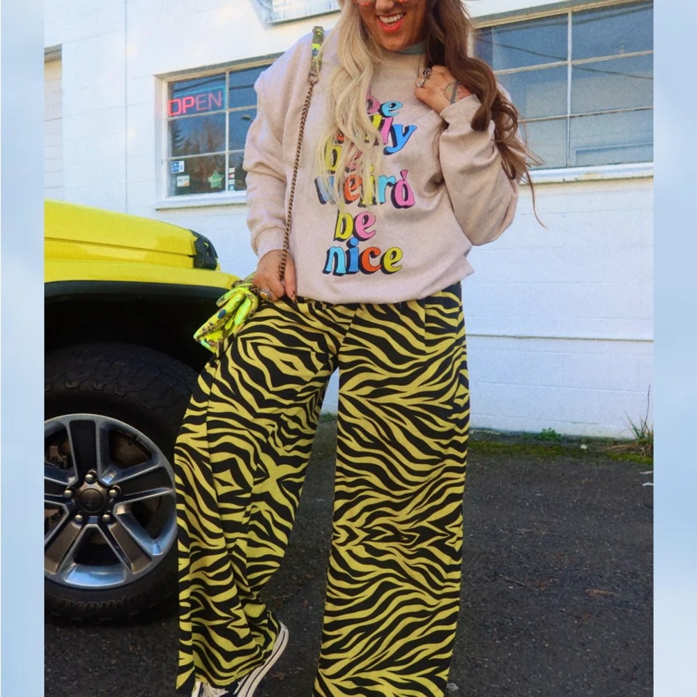 Vibrant Zebra Print Wide-Leg Pants